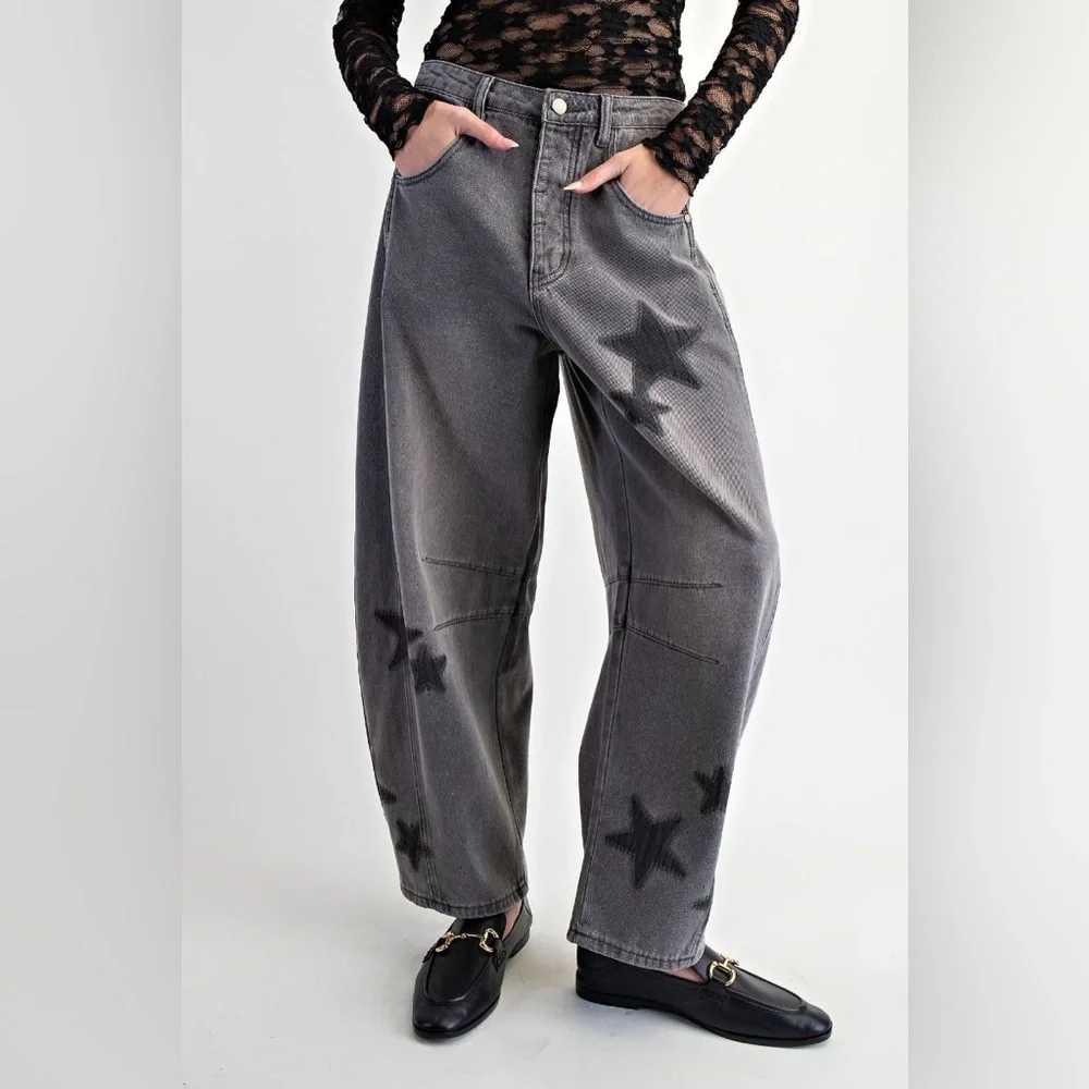 Easel “Stargazer Barrels” Baggy Barrel Jeans | Black Denim - Picture 2 of 6